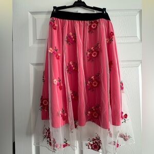 Lularoe Lola Skirt Embroidered Pink Floral Mesh Overlay Size 2XL Rare Unicorn